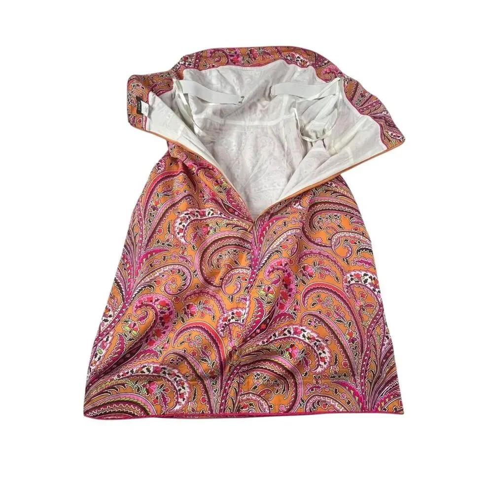 J. Crew Y2K Paisley Floral Dress 6 Strapless Cotton Empire Waist Preppy Coastal